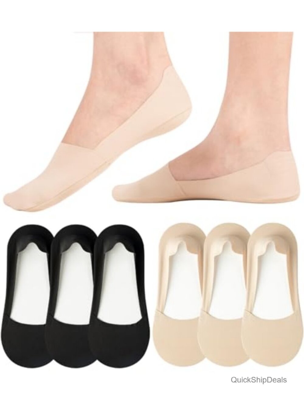 No Show Socks Women Nylon Invisible Liner for Flats Loafers 6 Pairs Non Slip